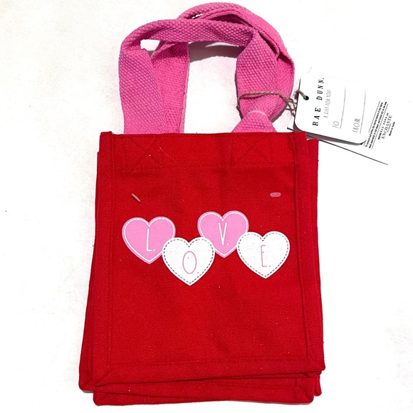 Rae Dunn Set of Two Small LOVE Cloth Tote Bags Red/Pink - Picture 13 of 13